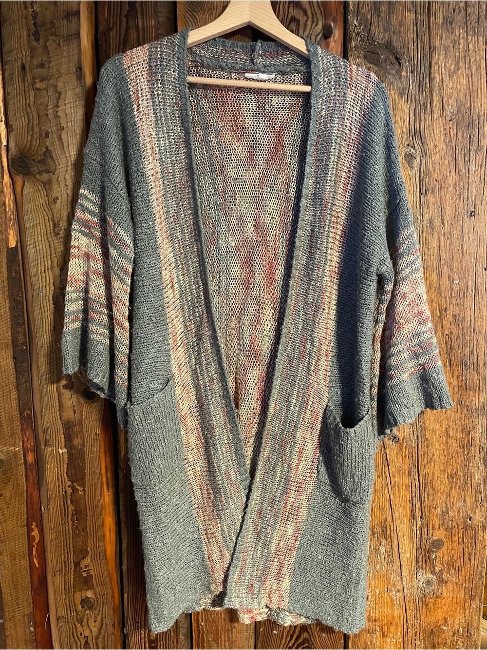 Open-Front Heathered Grey Knit Cardigan Sweater